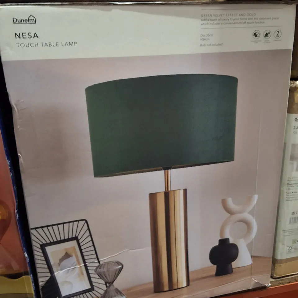 BOXED DUNELM NESA TOUCH TABLE LAMP – GREEN SHADE