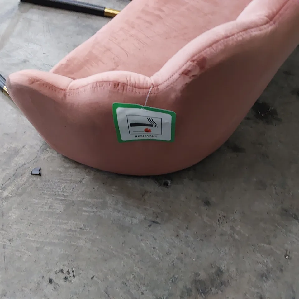 DESIGNER SCALLOPED BACK TWO SEATER OCCASIONAL SOFA PINK PLUSH FABRIC 