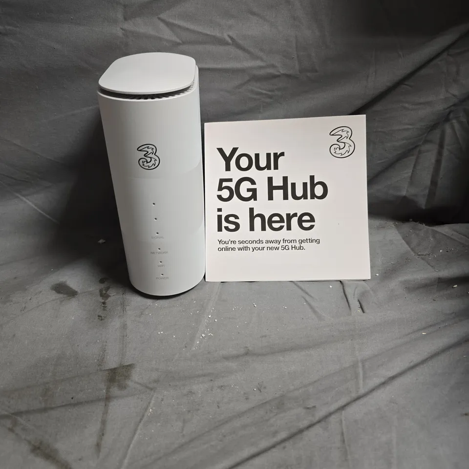 THREE BRANDED 5G HOME BROADBAND HUB – WHITE CYLINDRICAL ROUTER (BOXED)