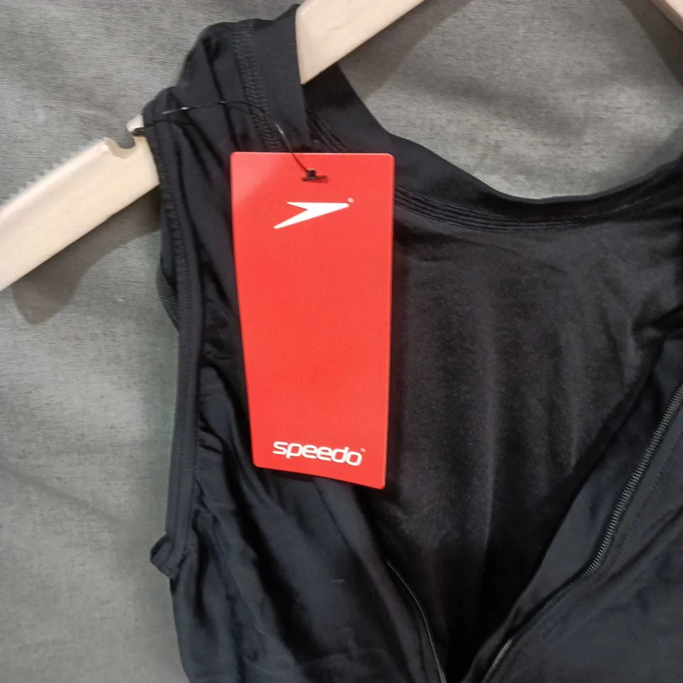 SPEEDO BLACK ONE-PIECE SWIMSUIT WITH FRONT ZIP – TAG ATTACHED UK SIZE 16/38