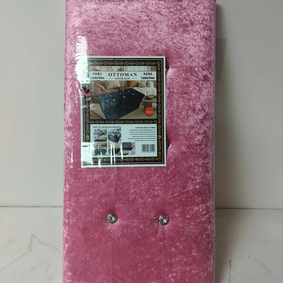 PINK VELVET STORAGE OTTOMAN – BOXED