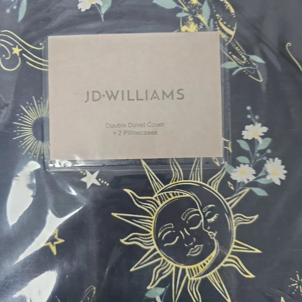 JD WILLIAMS DOUBLE DUVET COVER SET WITH 2 PILLOWCASES – CELESTIAL PRINT