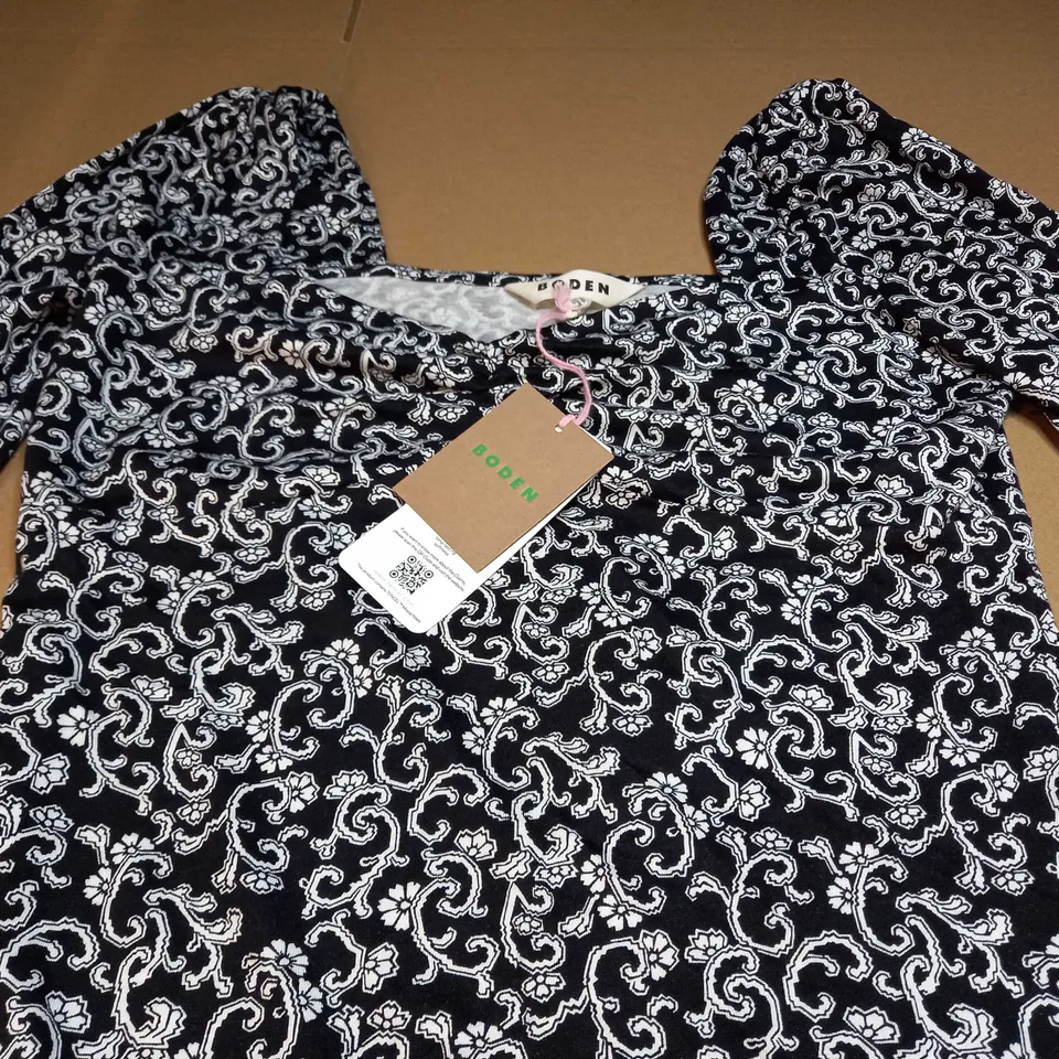 BODEN Sweetheart Jersey Mini Dress IN FLORAL DESIGN BLACK/WHITE - UK12R