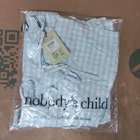 BAGGED NOBODY'S CHILD TAILORED TIE FRONT BLOUSE IN BLUE SIZE UK 10