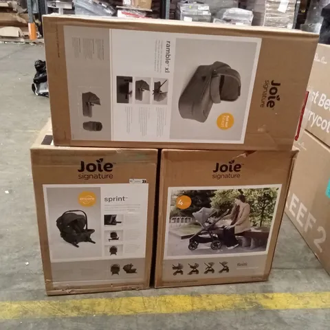 BOXED JOIE SIGNATURE STROLLER, CARRYCOT, CAR SEAT AND BASE (3 BOXES)