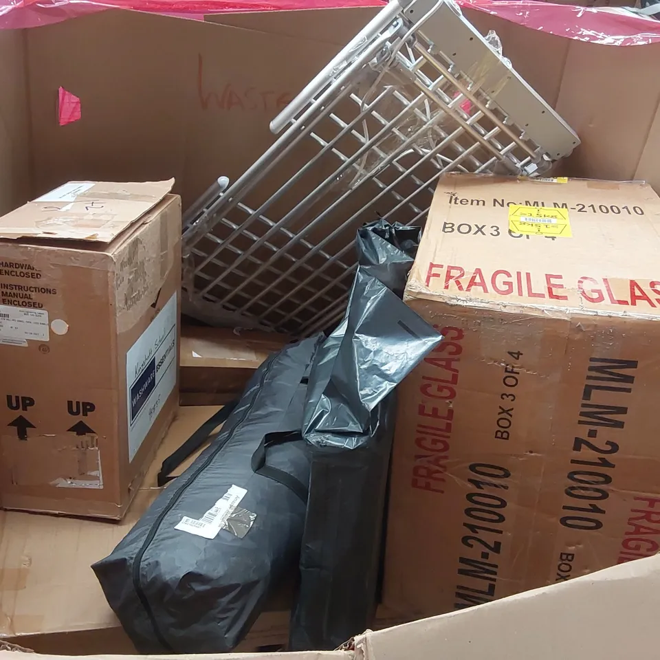 PALLET OF ASSORTED ITEMS INCLUDING: HILAND BIKE, AIR COOLER, AIR FRYER, BLINDS ECT