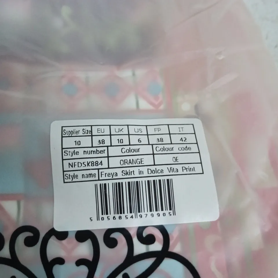  FREYA SKIRT IN DOLCE VITA PRINT – ORANGE (EU 38) - UK 10