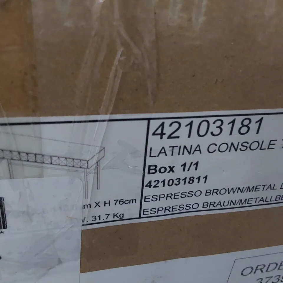 BOXED DESIGNER LATINA CONSOLE TABLE ESPRESSO BROWN METAL