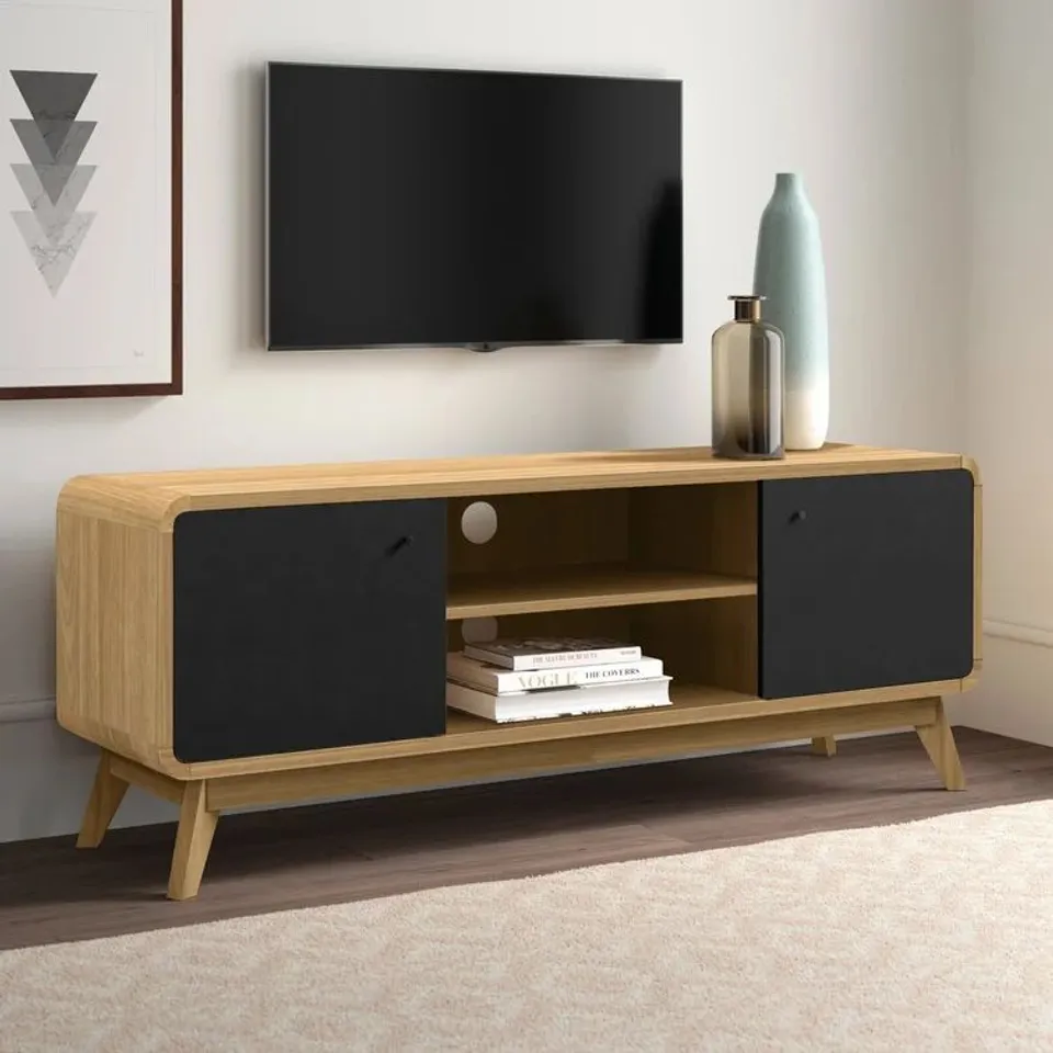 BOXED JUSTINE TV STAND FOR TVS UPTO 60" IN OAK/ BLACK 