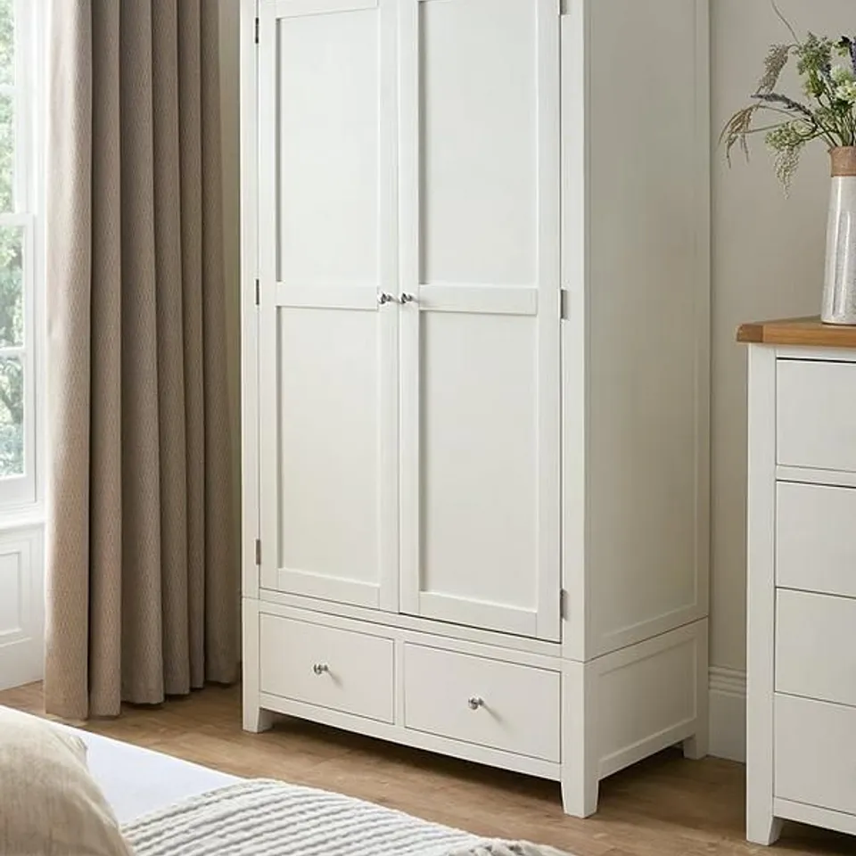 BRAND NEW BOXED HAMILTON 2 DOOR 2 DRAWER WARDROBE - CONTAINS SOLID WOOD - WHITE & OAK (1 BOX) RRP £699
