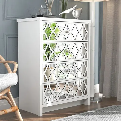 BOXED IRIS FULL LUCITE DESIGN 4 DRAWER CHEST OF DRAWERS