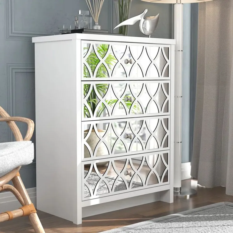 BOXED IRIS FULL LUCITE DESIGN 4 DRAWER CHEST OF DRAWERS