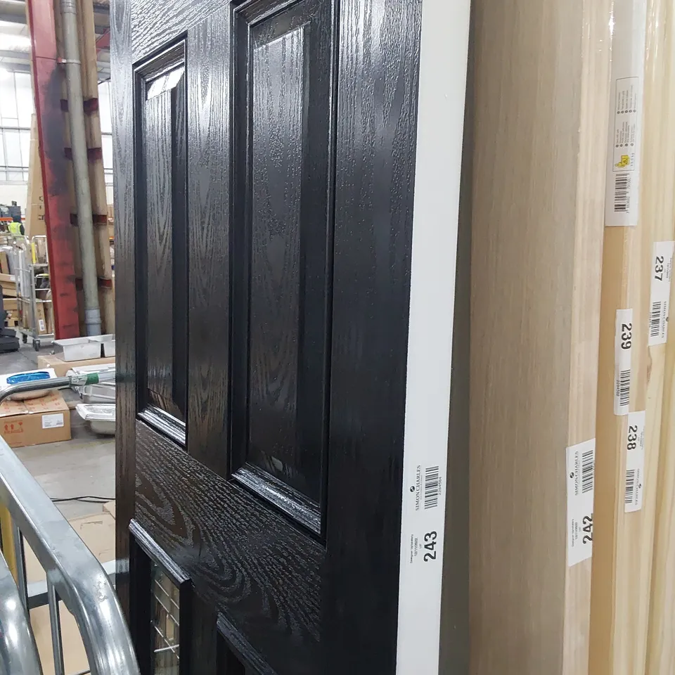 COMPOSITE 4 PANEL GLAZED & LEADED FRONT DOOR WHITE INSIDE/BLACK OUTSIDE 810 × 2031mm approx 