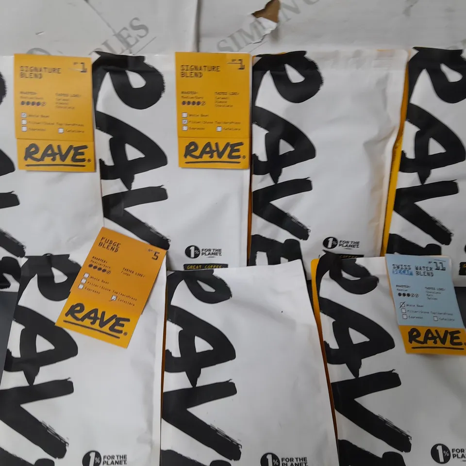 LOT OF 7 ASSORTED 250G PACKS OF RAVE COFFEE