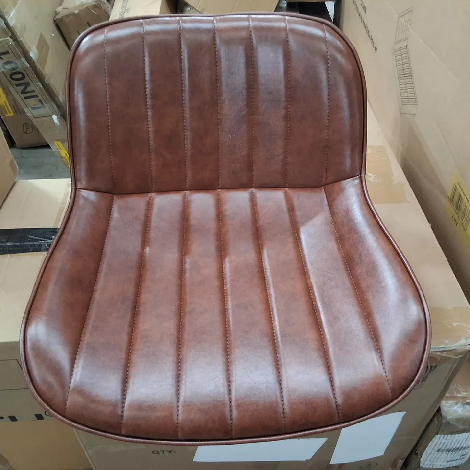 BOXED SET OF 2 BROWN FAUX LEATHER SWIVEL BAR STOOLS