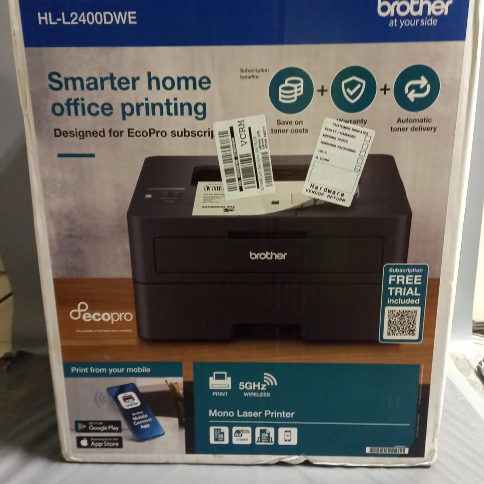 BOXED BROTHER HL-L2400DWE ECOPRO READY WIRELESS MONO LASER PRINTER IN BLACK