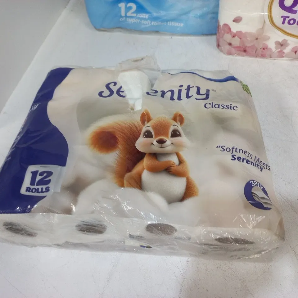 LOT OF 10 MULTIPACKS OF TOILET TISSUE TO INCLUDE SOFTESSE, SERENITY AND PHOENIX
