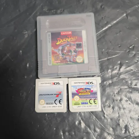 THREE ASSORTED RETRO GAMES TO INCLUDE; DISNEY DUCK TALES(GAME BOY), MARIO KARY 7(NINTENDO 3DS) AND MARIO AND SONIC LONDON 2012(NINTENDO 3DS)