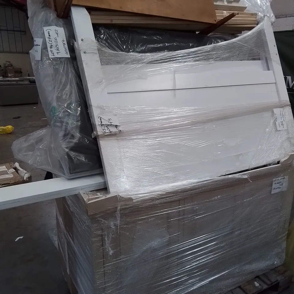 PALLET TO CONTAIN A MIXED ASSORTMENT OF DESIGNER FURNITURE, BED PARTS, SOME SETS MAY BE INCOMPLETE 