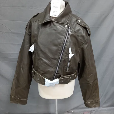 ZARA KHAKI FAUX LEATHER JACKET - EUR LARGE