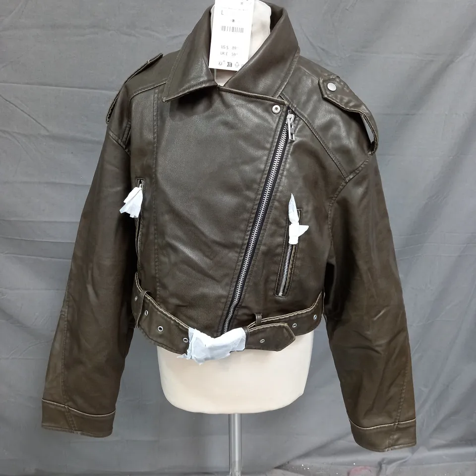 ZARA KHAKI FAUX LEATHER JACKET - EUR LARGE