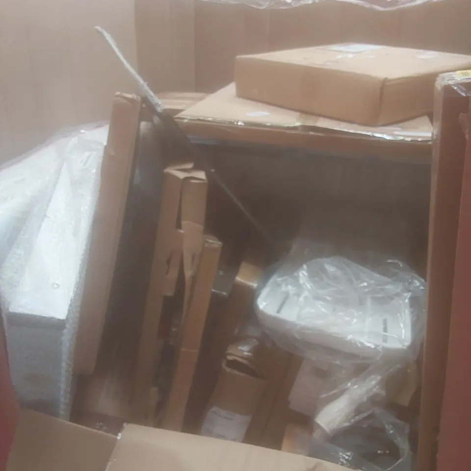 PALLET OF ASSORTED HOUSEHOLD GOODS AND PRODUCTS TO INCLUDE; MULTIFUNCTIONAL CRUTCH, MIRROR, BOXED FURNITURE ETC 