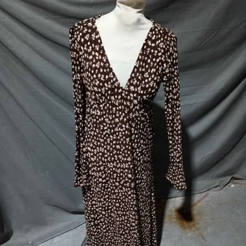 MANGO LADIES DRESS - BROWN FLORAL PRINT - SIZE 12