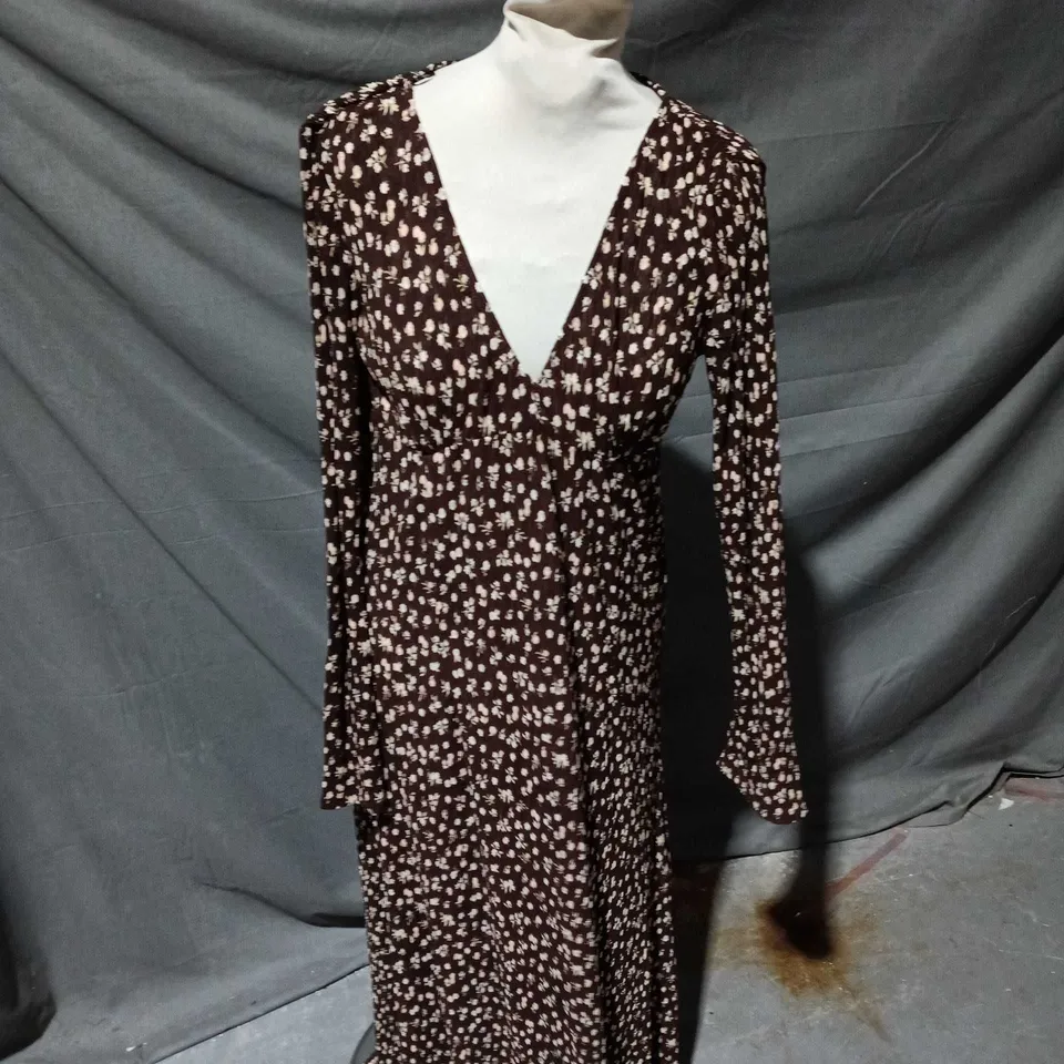 MANGO LADIES DRESS - BROWN FLORAL PRINT - SIZE 12
