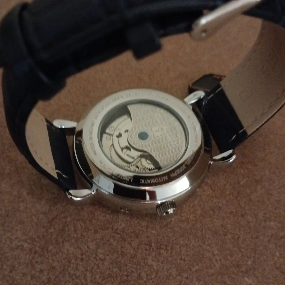 BOXED SAMUEL JOSEPH AUTOMATIC LIMITED EDITION SILVER WATCH WITH BLUE FACE