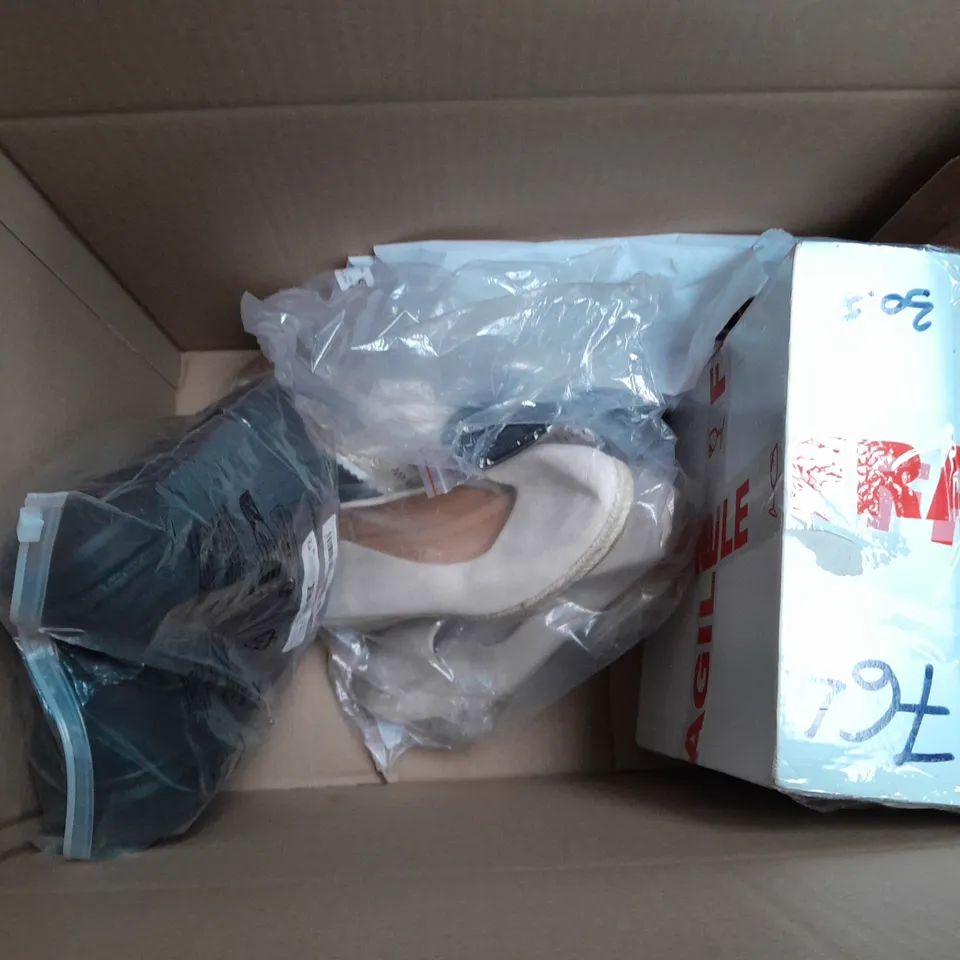 BOX OF ASSORTED SHOES IN VARIOUS COLOUR, STYLES AND SIZES