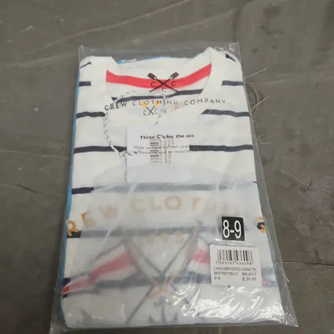 CREW CLOTHING 2-PACK EMBROIDERED CLASSIC TEES – STRIPED, UK 8-9