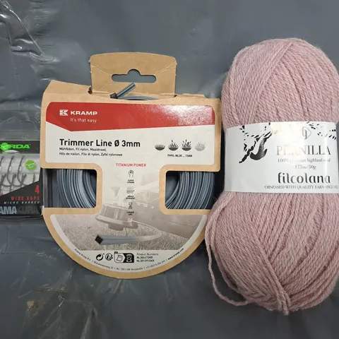 APPROXIMATELY 20 ASSORTED HOUSEHOLD ITEMS TO INCLUDE KNITTING YARN, TRIMMER LINE, ETC
