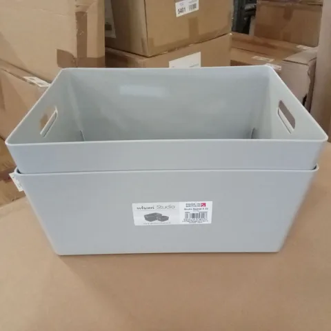 BOXED SET OF 2 WHAM STUDIO PLASTIC STORAGE BASKETS - GREY