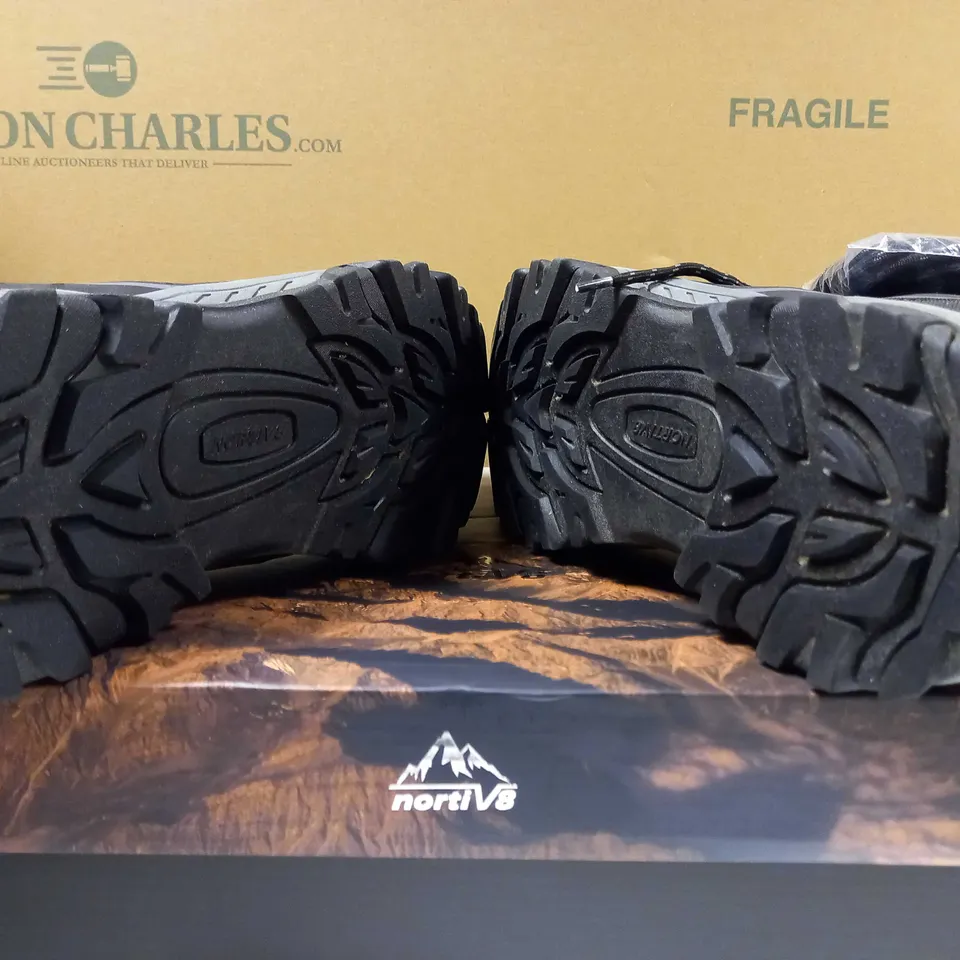 BOXED PAIR OF NORTIV8 BLACK/GREY HIKING BOOTS - SIZE 14