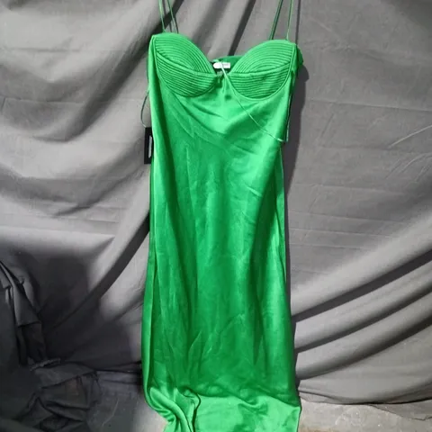 MANGO GREEN SATIN EVENING DRESS - MNG CAPSULE, EU L / US 8