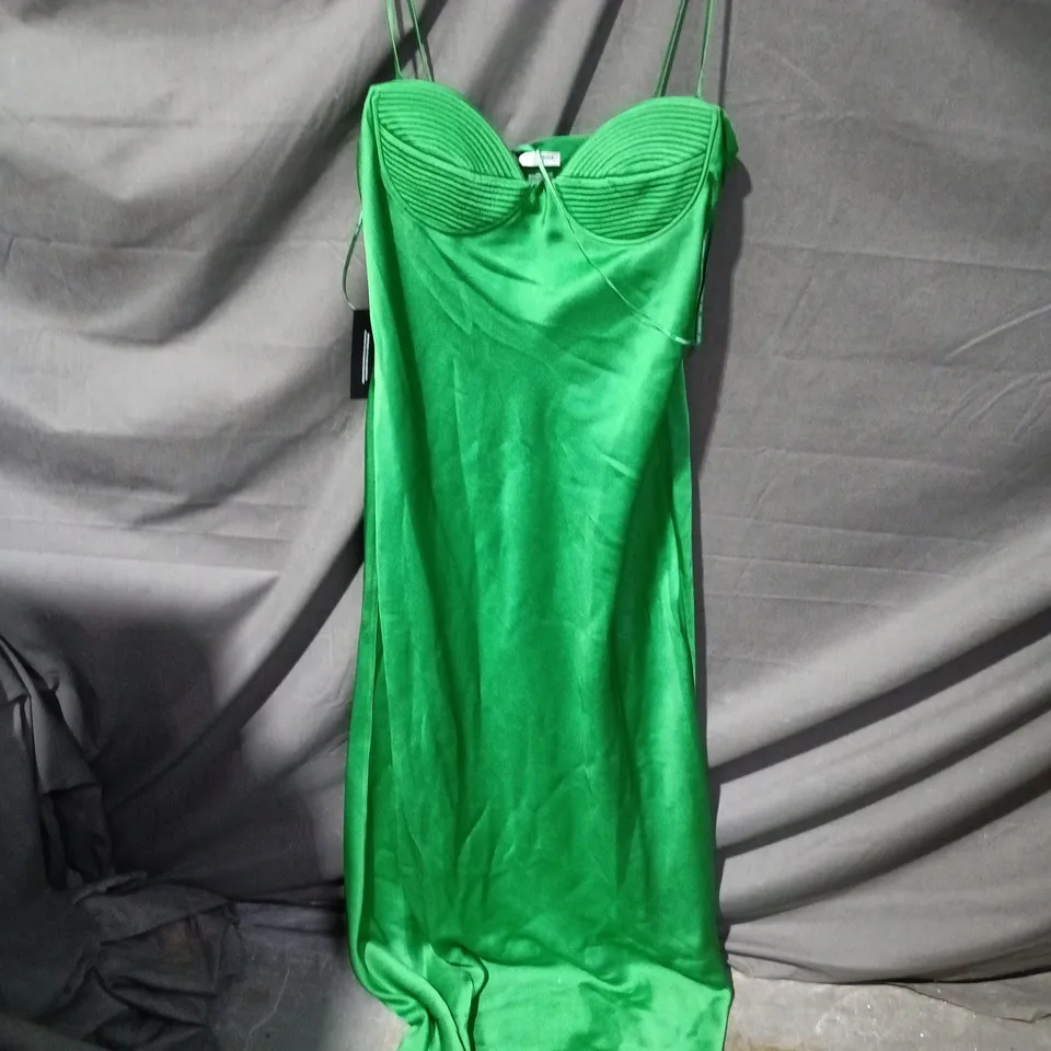 MANGO GREEN SATIN EVENING DRESS - MNG CAPSULE, EU L / US 8