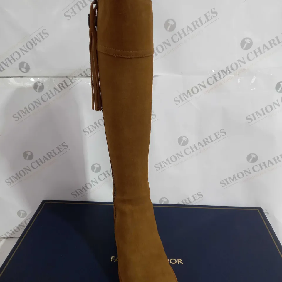 BOXED FAIRFAX & FAVOR SUEDE HEELED REGINA IN TAN - SIZE 39