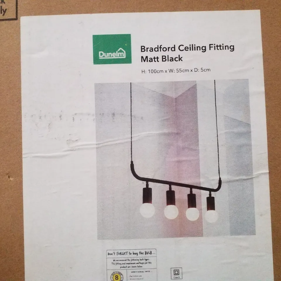 BOXED DUNELM BRADFORD CEILING FITTING MATT BLACK