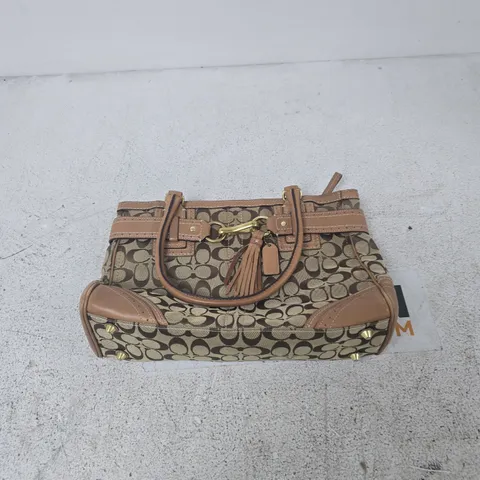 COACH MONOGRAM CANVAS HANDBAG WITH LEATHER TRIM β BROWN