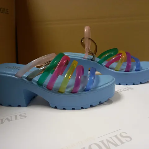 KOI BLUE/RAINBOW STATEMENT PLATFORM VEGAN SANDALS - SIZE 4