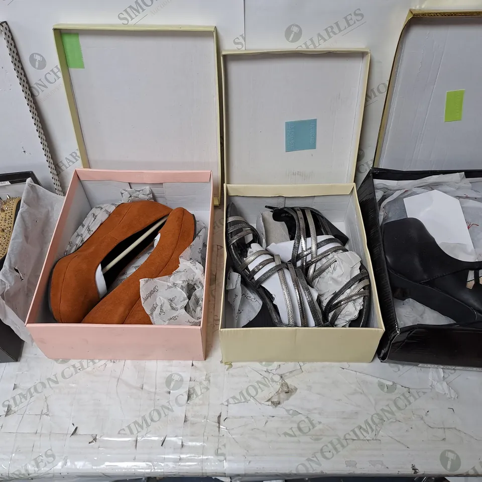 APPROXIMATELY 12 PAIRS OF BOXED SHOES TO INCLUDE BOOTS, TRAINERS, AND SANDALS ETC. 