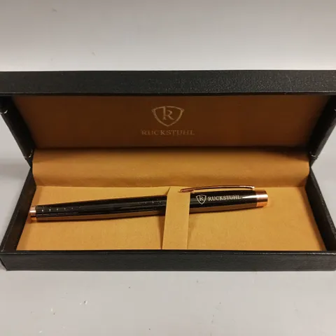 RUCKSTUHL STAINLESS STEEL LUXURY PEN IN GIFT BOX β BLACK & ROSE GOLD COLOUR CASE