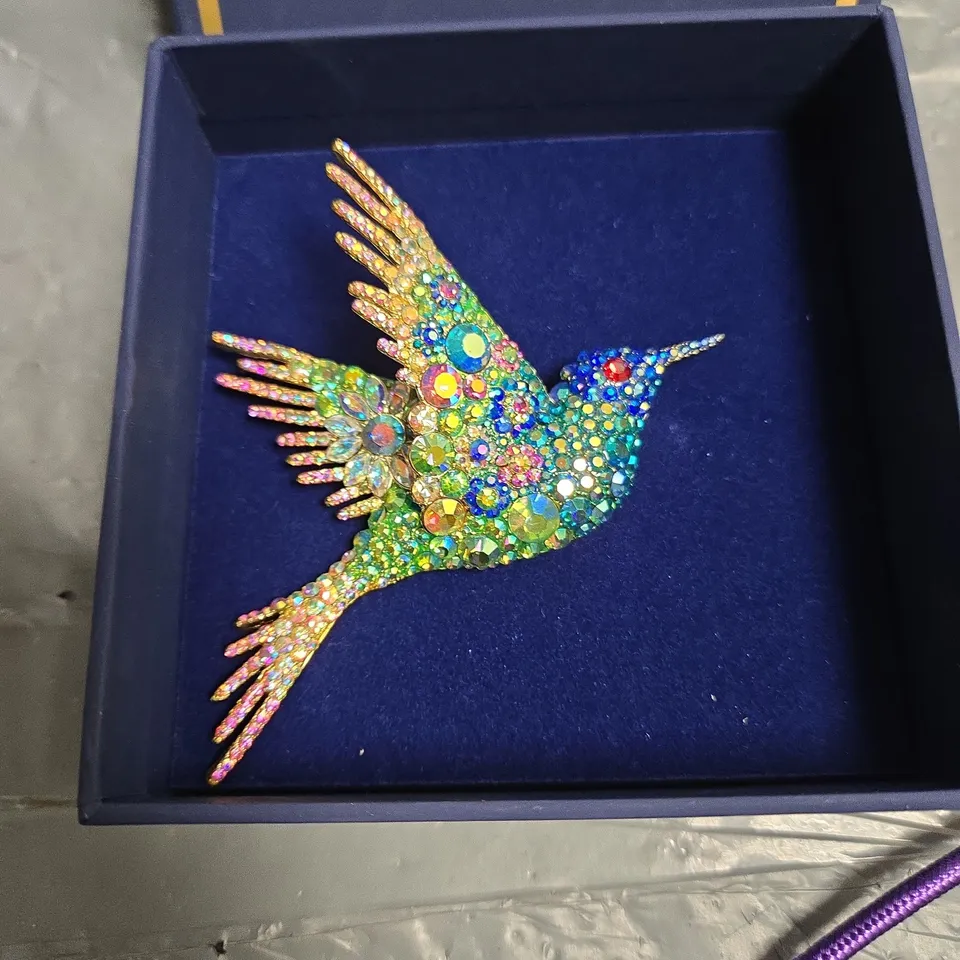 BUTLER & WILSON RAINBOW CRYSTAL HUMMINGBIRD BROOCH