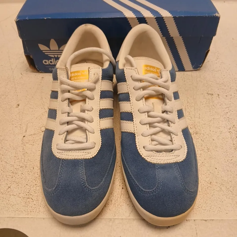 ADIDAS BECKENBAUER TRAINERS – BLUE/WHITE, UK 8.5 (US 9) – BOXED