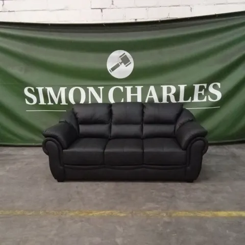 NAPLES ITALIAN LEATHER 3 SEATER SOFA - BLACK