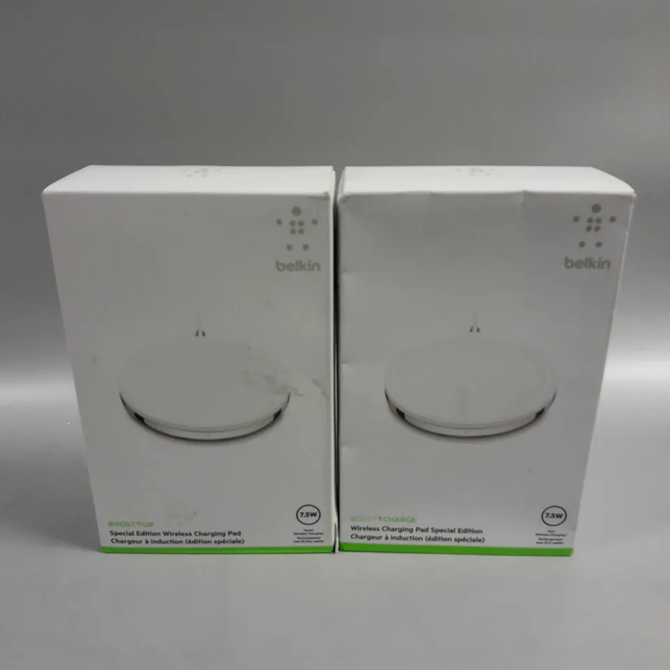 2 X BOXED BELKIN BOOST-UP SPECIAL EDITION 7.5W WIRELESS CHARGING PADS IN WHITE	