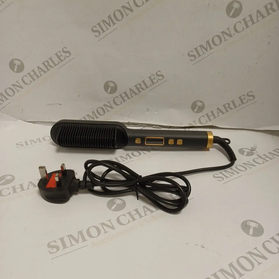 BOXED HAIR STRAIGHTNER BRUSH - BLACK AND GOLD. 