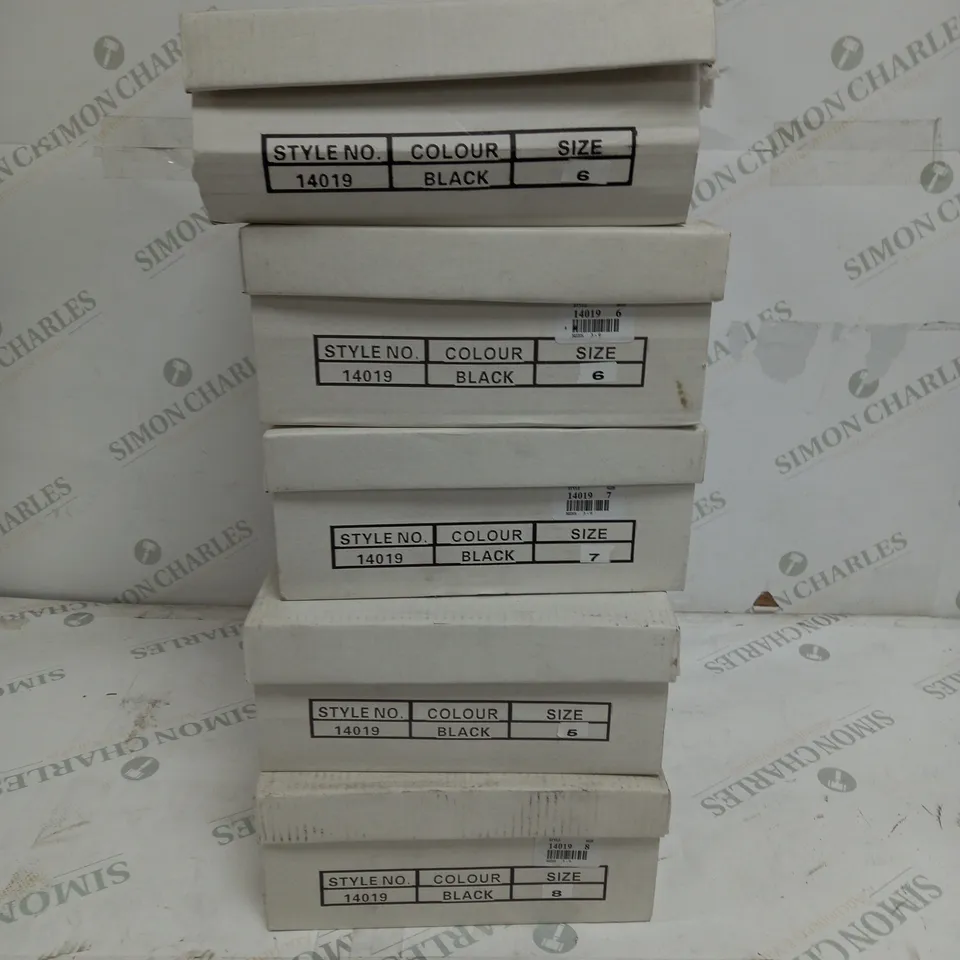 5 BOXED PAIRS OF LILLEY BLOCK HEEL BOOTS IN BLACK VARIOUS SIZES TO INCLUDE SIZES 5, 6, 7
