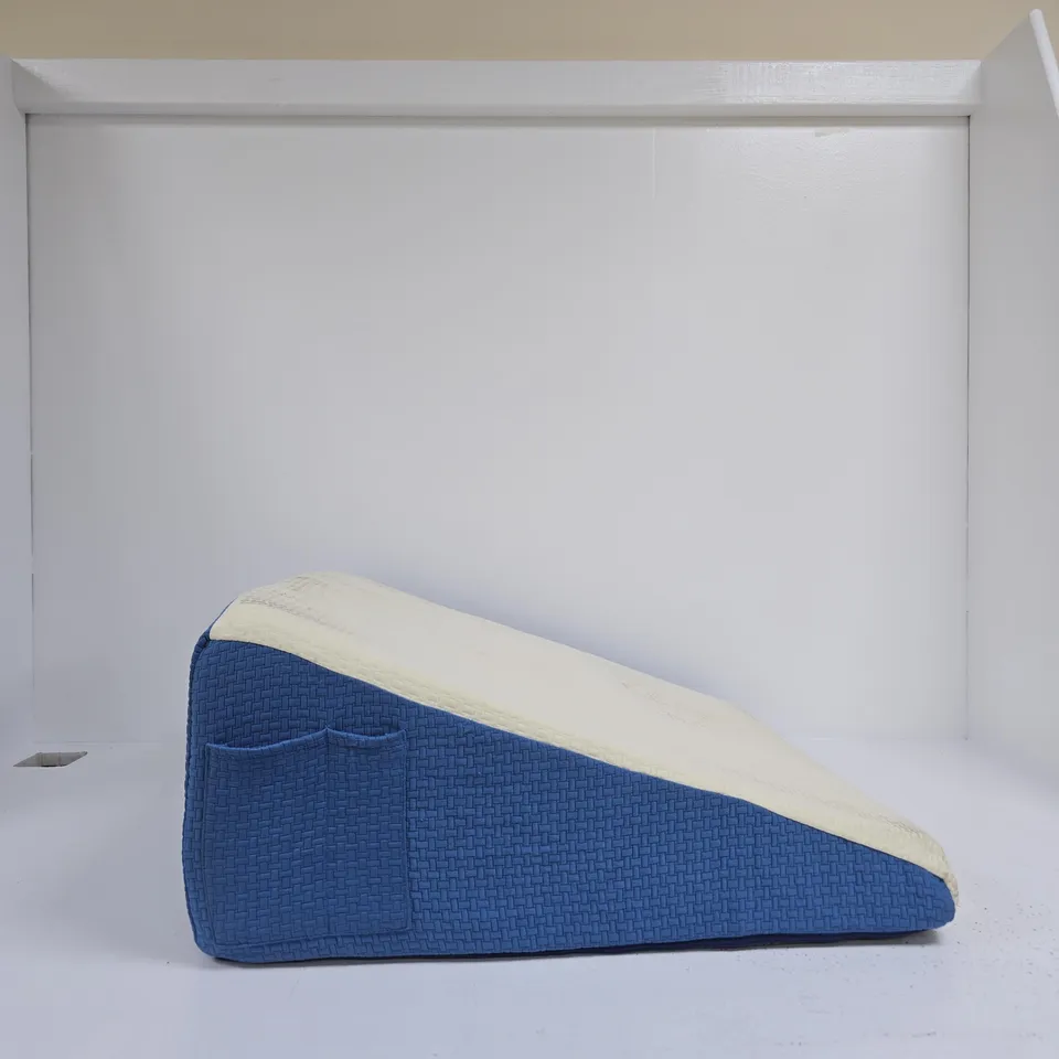 BLUE WEDGE CUSHION WITH WHITE TOP SURFACE – BACK SUPPORT PILLOW