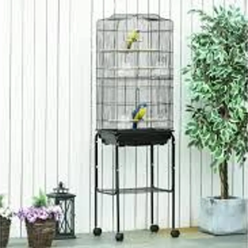 BOXED PAWHUT BIRD CAGE BUDGIE CAGES FOR FINCH CANARY PARAKEET WITH STAND WHEELS SLIDE-OUT TRAY ACCESSORIES STORAGE SHELF, BLACK 46.5 X 36 X 157 CM